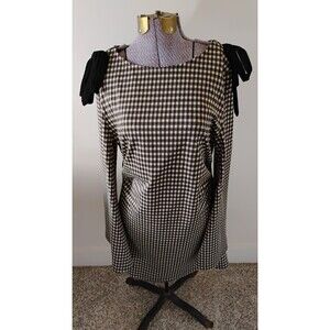 MCM Cider Dress Women's Brown Knit 70's Gingham Retro MOD Style Bell Sleeves XL